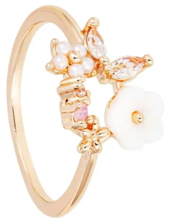 Bijou Brigitte Blumenschmuck>Ring - Zirconia Floral roségold