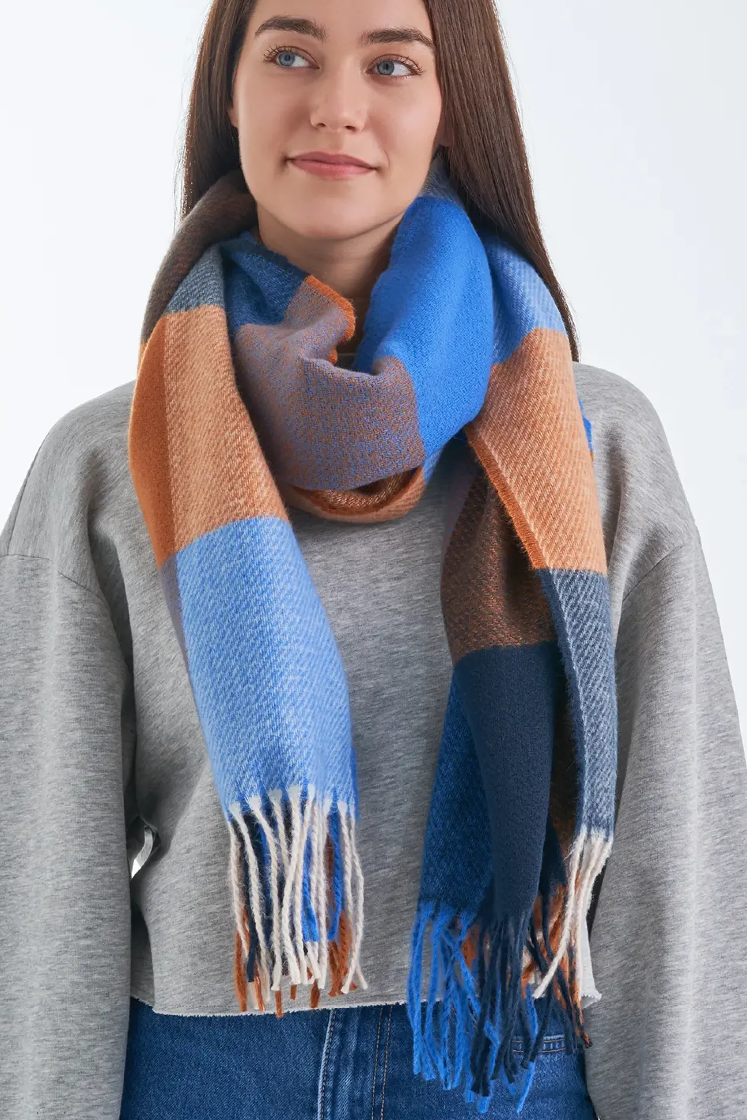 Bijou Brigitte Schals>Schal - Checkered Cinnamon blau, orange