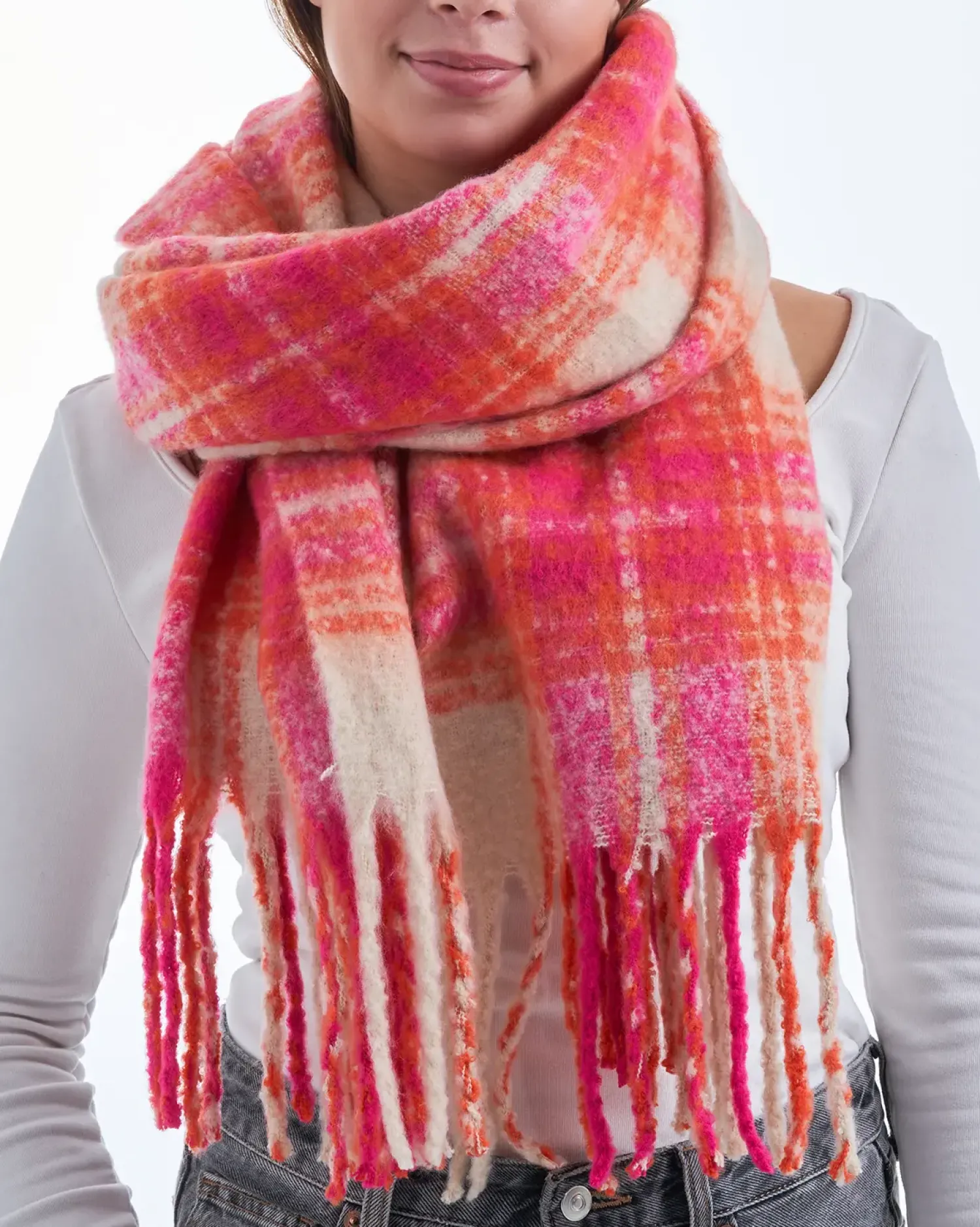 Bijou Brigitte Schals>Schal - Checkered Sunset orange, pink